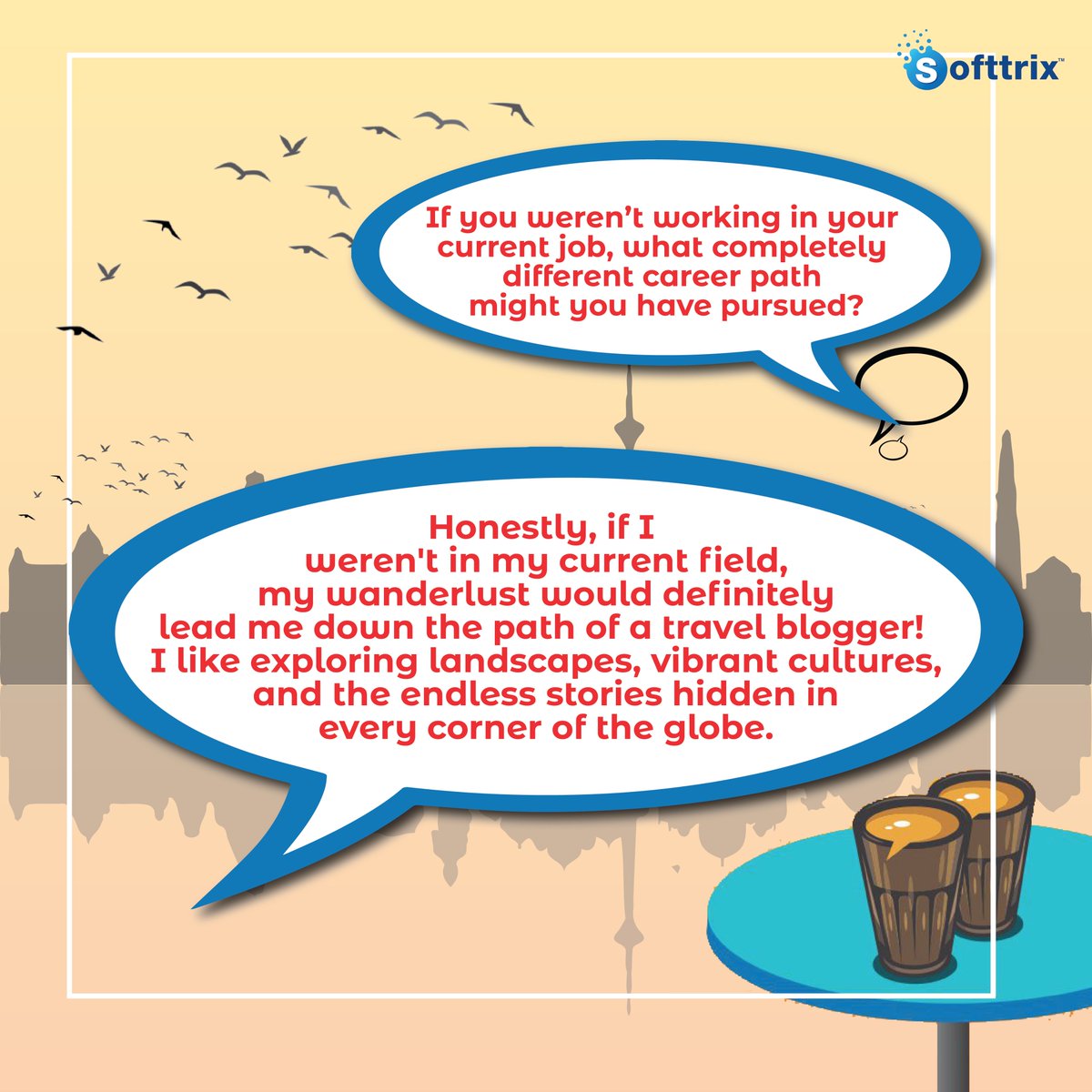 चाय पर चर्चा| ☕
Spilled tea and side-splitting laughter?  That's just another day at the office!   Recently, we had a blast catching up with Harpreet Singh over tea.

#ChaiPeCharcha #MeetTheTeam #TeamworkMember #DesiVibes #GetToKnowUs #Softtrix #BehindTheScenes  #Conversations