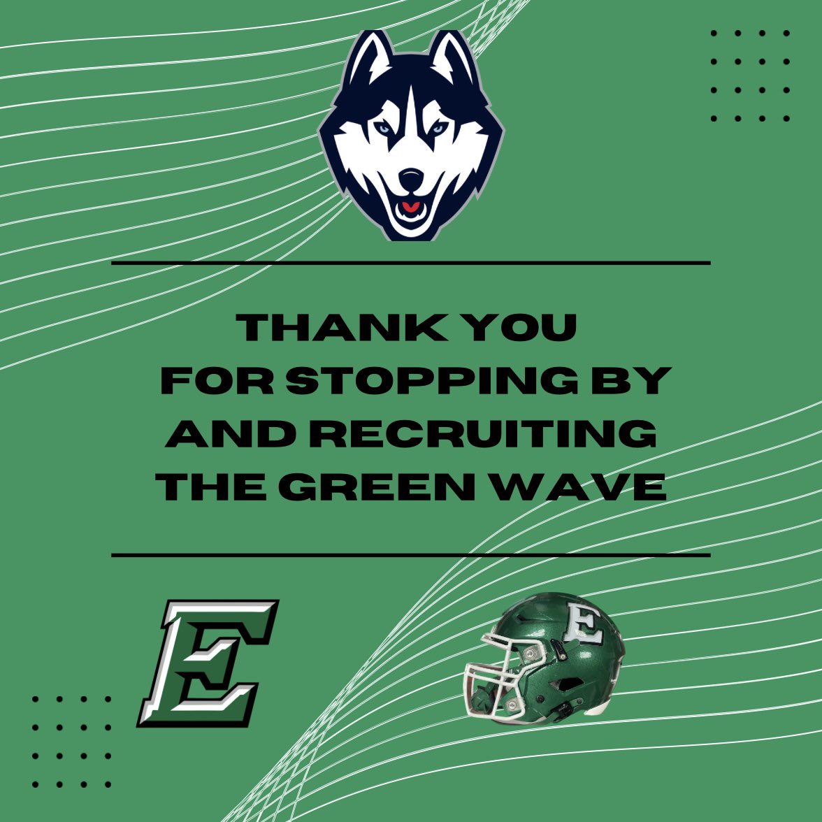FootballEasley's tweet photo. Thanks to @Coach_MBrock of @UConnFootball  for stopping by to recruit the Green Wave!

#winthemoment #highschoolfb #easley #getready #GoWave #RollWave #RecruitTheE https://t.co/oyXpgvQO1l