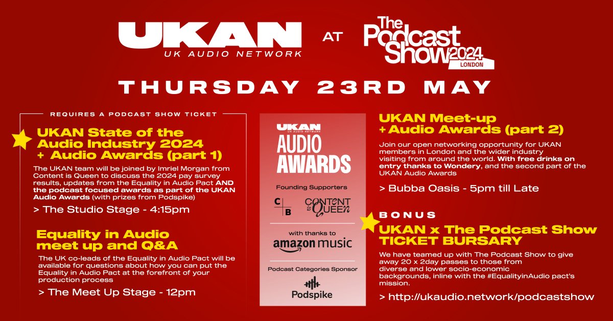 We're ready for @PodcastShowLDN next week! Join us Thursday on The Studio Stage at 4:15pm for the first portion of @AudioAwards, then at our meetup from 5pm for the second! Also just announced: TPS TICKET BURSARY. We've got 20 x 2 day passes, details on the post in UKAN now!