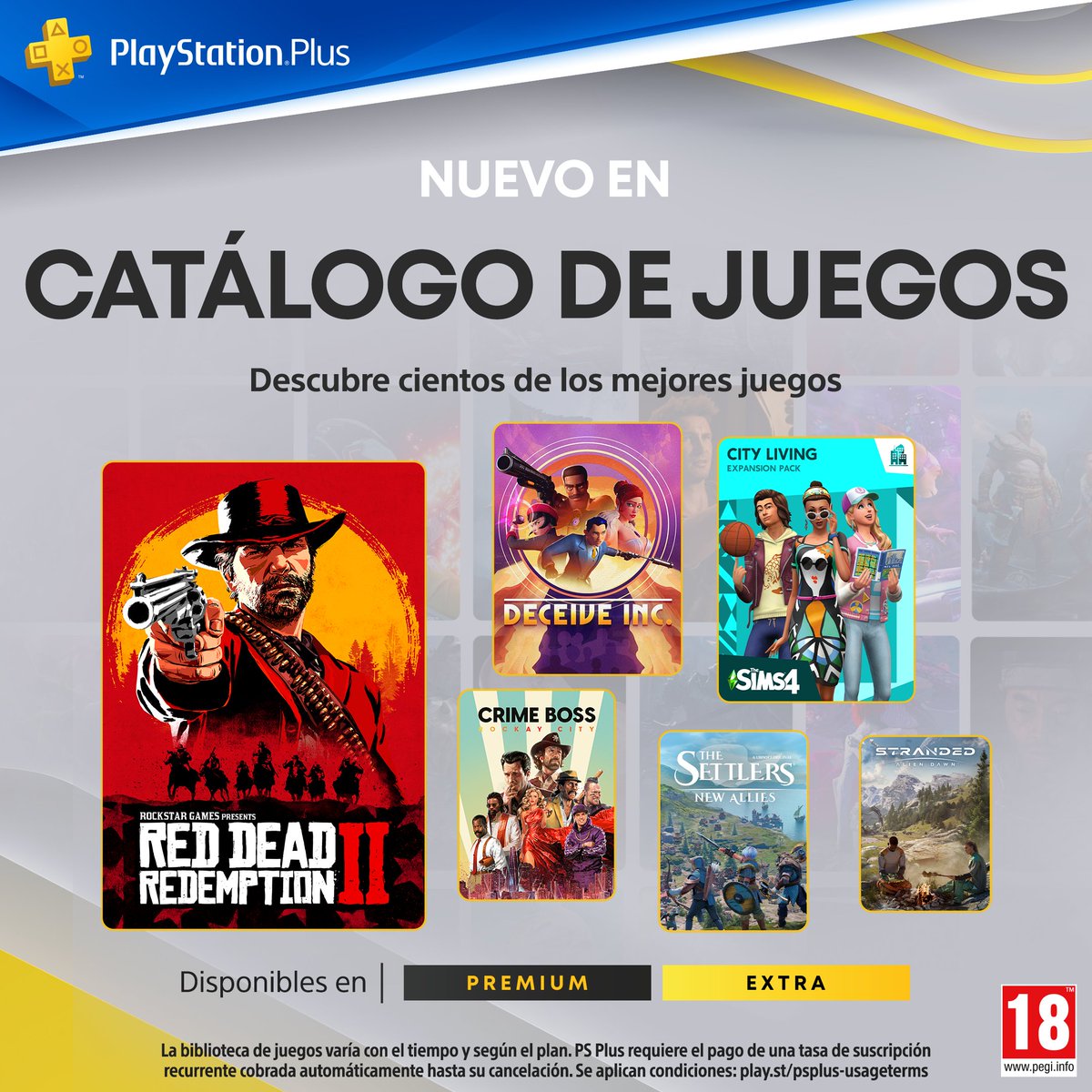 Descubre los juegazos que se unen al catálogo de #PlayStationPlus EXTRA y PREMIUM este mes de mayo! 🎮
🤠 Red Dead Redemption 2
🏙️ Los Sims 4 ™ Urbanitas
🕵️ Deceive Inc.
😼 Cat Quest I & II
¡Y más! Echa un vistazo a todos los juegos en nuestro blog: bit.ly/CPLMY24