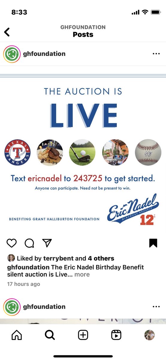 Bid on lunch or dinner with @MFollowill and me at Escondido or with @EmilyJonesMcCoy at Righteous Foods or Tom Grieve and me @HeimBBQ . All proceeds to @GHFoundation Auction ends Thursday at 9:05pm. Text ericnadel to 243725