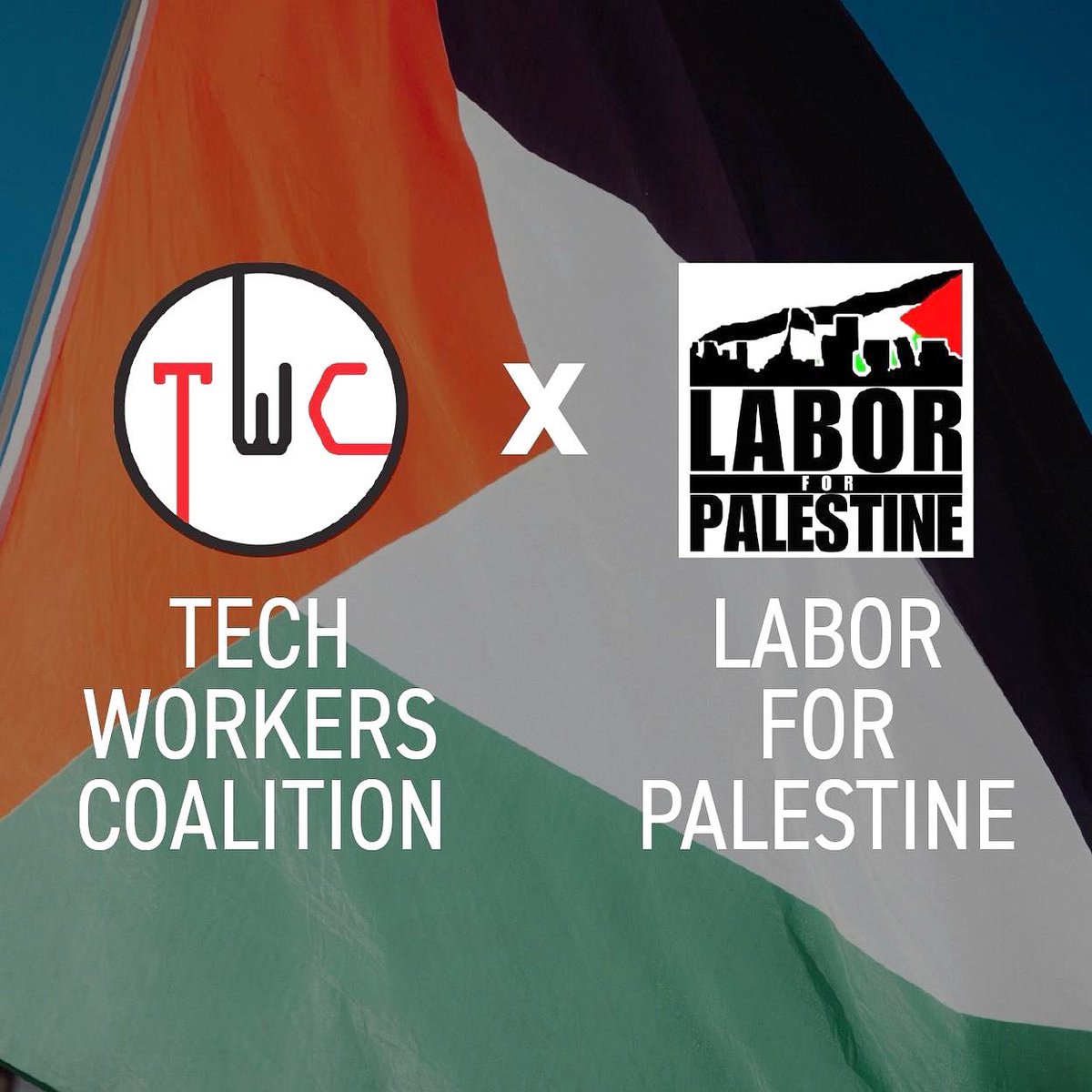 We're officially joined @Labor4Palestine, network of worker groups across sectors/communities, to heed the call from 🇵🇸 trade unions to end all complicity, stop arming Isr*el, uphold the BDS picket line Solidarity from tech workers!!