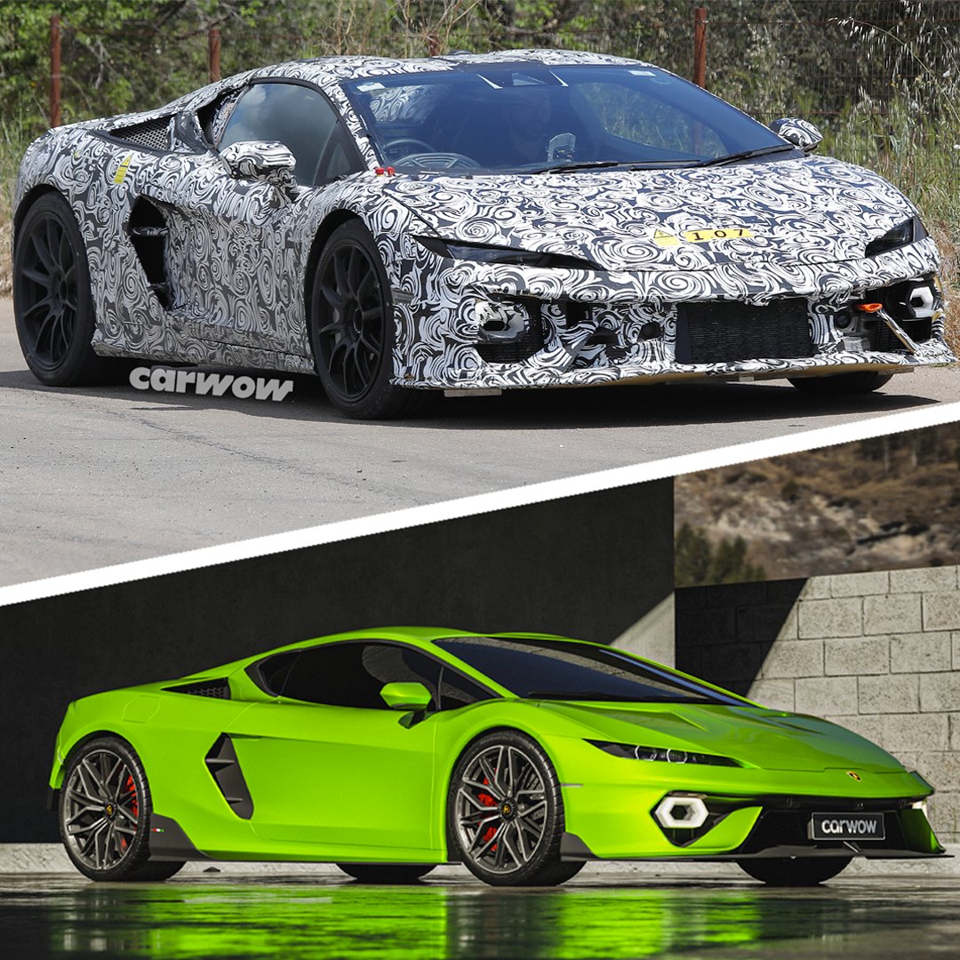 SPOTTED: New Lambo Temerario... 🔥 Lambo's Huracan replacement is on the way! 🔥 Exclusive Carwow render shows what the final car may look like! 🔥 V8 with hybrid tech! 🔥 800hp+ likely! RIP V10 😢 But would you still choose this over a Ferrari 296 GTB? bit.ly/-New-Lambo-Hur…
