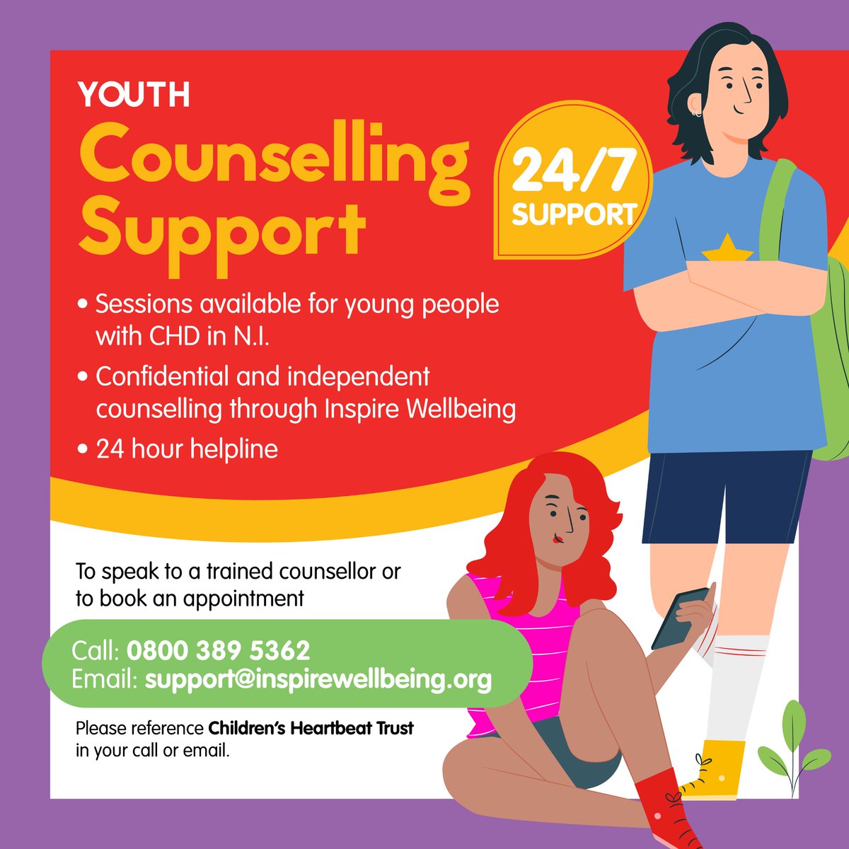 It’s Mental Health Awareness week 📣 We are always here to help, but we also offer free a professional counselling service available to heart families and young people with CHD in NI through @InspireWBGroup. Find out more below: CHT Team 🥰