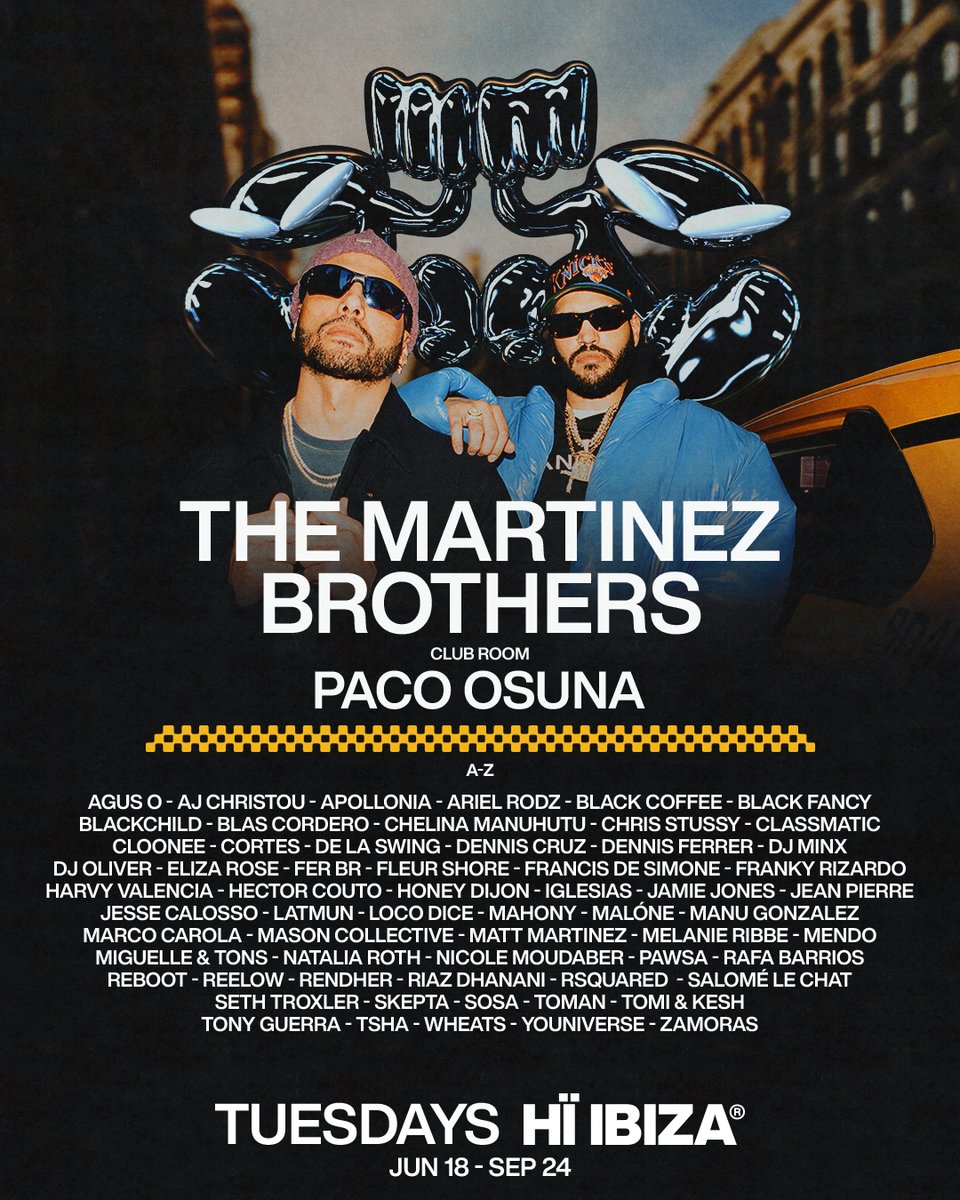 The bros are BACK 👊 The A-Z of their mega Tuesday Theatre residency is out now. Meanwhile, expect Paco Osuna & guests to dominate the Club Room. Tickets/VIP bookings via: l.hiibiza.com/LSm5xH #HiIbiza #TheMartinezBrothers #PacoOsuna #Summer2024