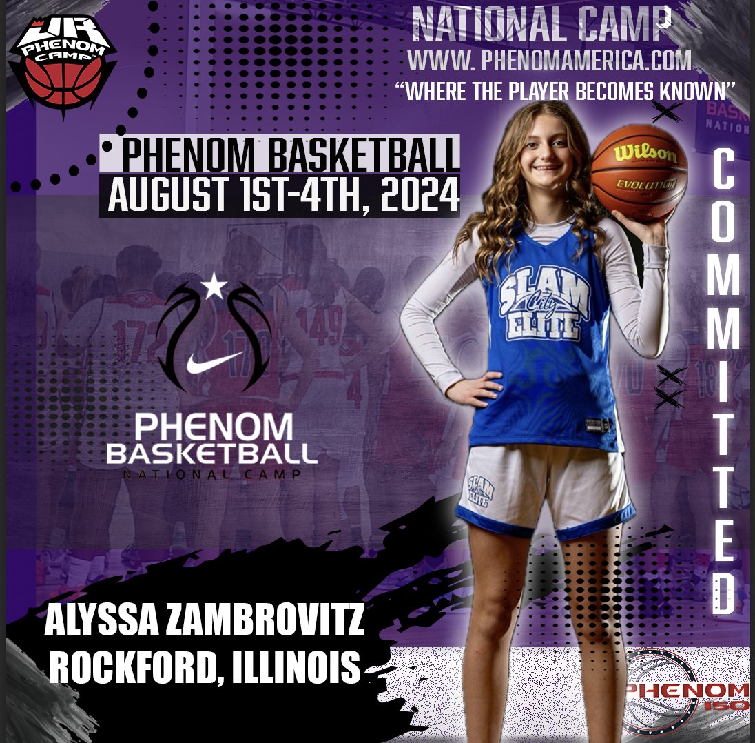 Phenom Basketball is Excited to announce that Alyssa Zambrovitz from Rockford, Illinois will be attending the 2024 Phenom National Camp in Orange County, Ca on August 1-4! #Phenomnationalcamp #Jrphenom #Phenom150 #Gatoradepartner #wheretheplayerbecomesknown