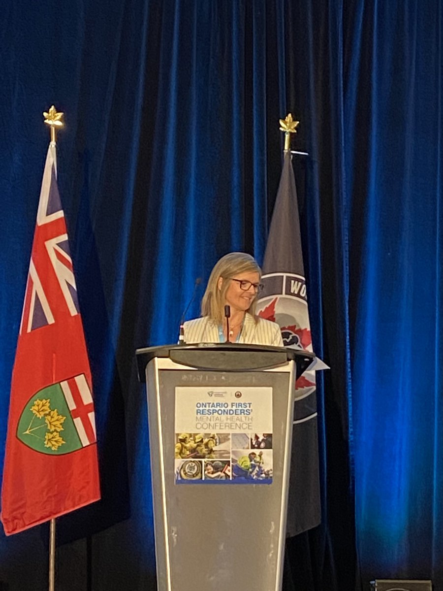 THP #InstituteForBetterHealth researcher Dr. Arija Birze on the stage at the Ontario First Responders' Mental Health Conference presenting results from a @WSIB program evaluation. #FirstResponders #FirstRespondersMentalHealthConference