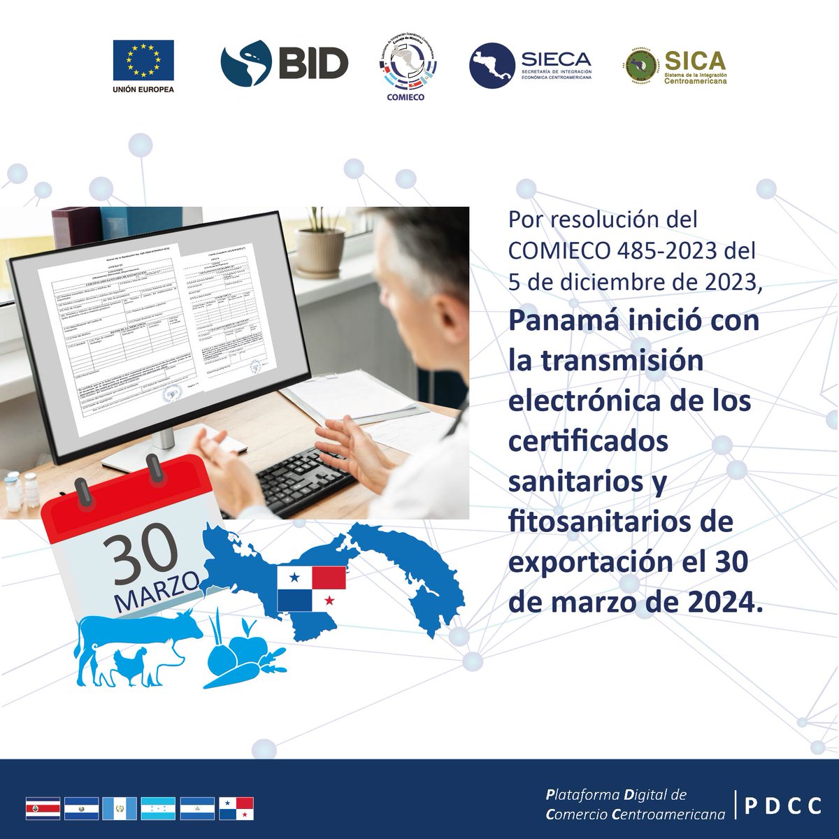 ¡ATENCIÓN! 📣

#PANAMÁ🇵🇦 inició con la transmisión electrónica de los certificados sanitarios y fitosanitarios de exportación el 30 de marzo de 2024.

¡Facilitamos la forma de hacer negocios!

#UEenCentroamerica #TrabajamosJuntosPorLaIntegraciónEconómicaCentroamericana #PDCC #MSF