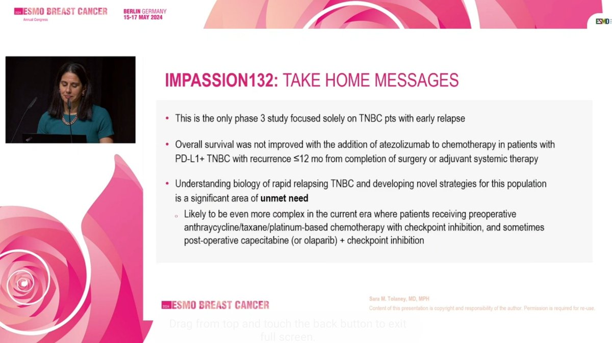 Can Atezo work in TNBC pts who have early relapse ? NO . Impassion 132 is negative. @myESMO @OncoAlert #esmobreast24