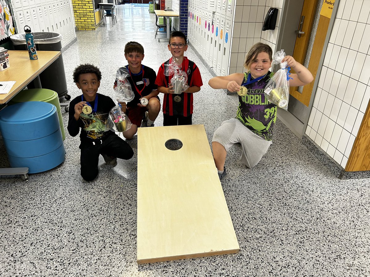 PeterCrump1's tweet photo. We have our 2024 Chestnut Hill Elementary Cornhole Champions! Best job ever! https://t.co/jjKiq6gRiK