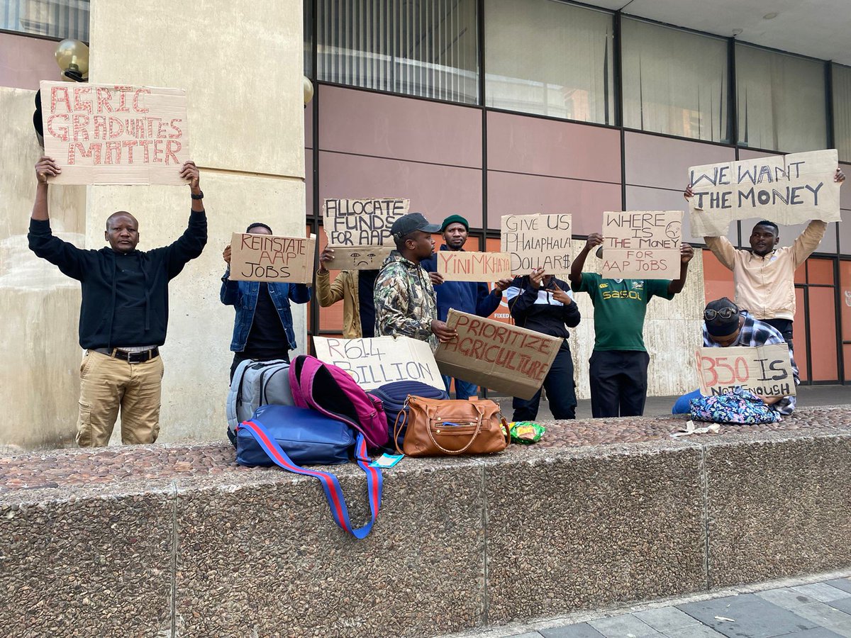 MDNnewss's tweet photo. @TreasuryRSA @DALRRDgov_ZA @CyrilRamaphosa @ThokoDidiza #UnemployedAgricGraduates

Hundreds of Agriculture workers protest for jobs

On the 13th of May, disgruntled Agricultural Practitioners (AAPs) marched in protest to the National Treasury Building in Pretoria. This comes after the department of agriculture announced that it would not extend their contracts.

The protest, which included Agricultural students, saw the AAPs calling on President Cyril Ramaphosa and national agricultural minister Thoko Didiza to reinstate them.

The group of agri workers are asking the government to reinstate them with immediate effect, and the memorandum of requests was handed to department