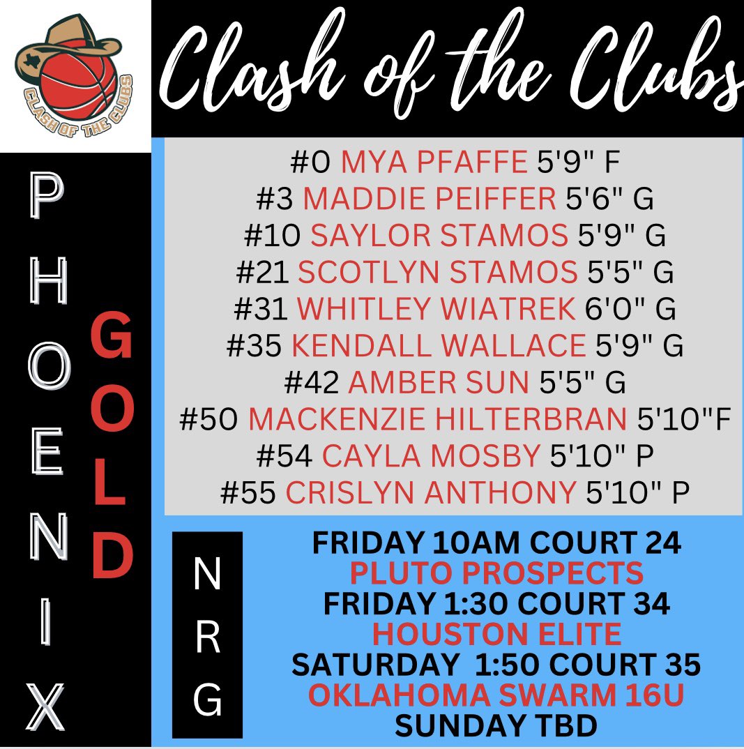 phoenixselect's tweet photo. Phoenix Gold 16U schedule &amp; roster for Clash of the Clubs at NRG Center in Houston‼️ https://t.co/bYEpOz64lB