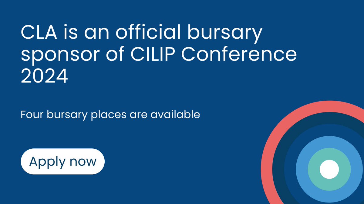 CLA is an official Bursary Sponsor of @CILIPinfo Conference 2024 and is offering four bursary places to attend this year’s event, which will take place in Birmingham on July 10- 11, 2024. Apply now: bit.ly/4akUwHs #CILIP #Bursary #CLA #Copyright #ApplyNow