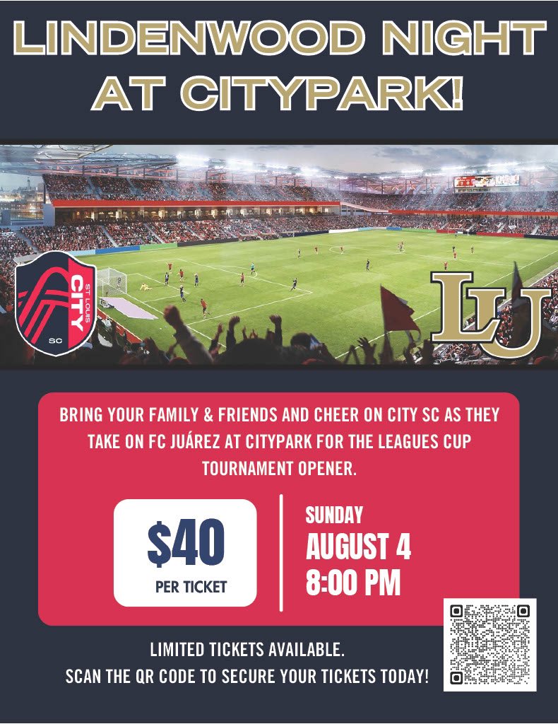 Two opportunities for Lindenwood 🦁fans to support professional sports in the 3️⃣1️⃣4️⃣ Enjoy $14 🎟️ to any @XFLBattlehawks regular season home game 🏈 🔗 bit.ly/3UGINwU Support @stlCITYsc in their match on August 4 with 🎟️ available for $40 ⚽️ 🔗 bit.ly/4ahqWTb