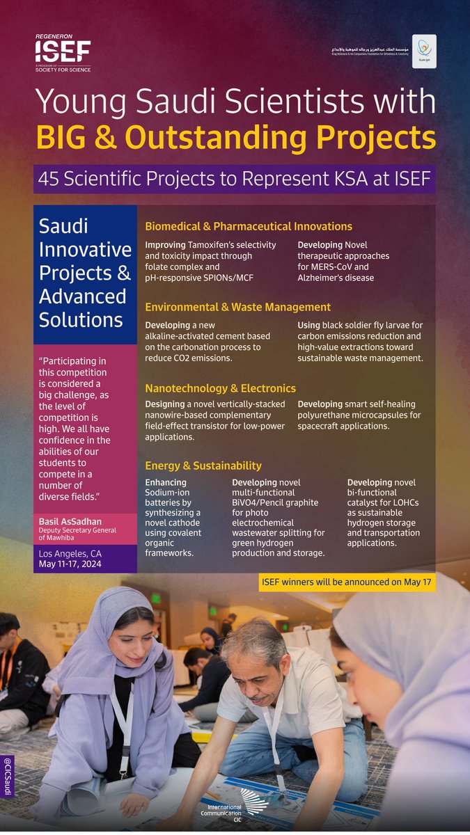 Young #Saudi talents are developing groundbreaking scientific projects to combat today's challenges like climate change and diseases through smart solutions, proving age is truly just a number. #RegeneronISEF