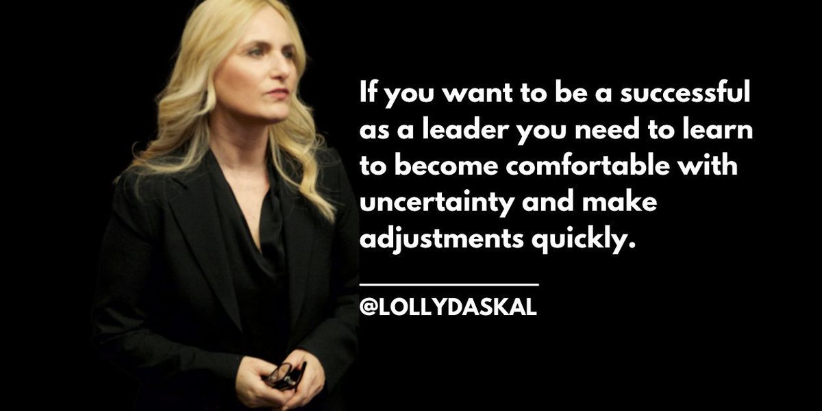 If you want to be a successful as a leader you need to learn to become comfortable with uncertainty and make adjustments quickly. ~ @LollyDaskal bit.ly/3AlMy0Y  #Leadership #Management #TedTalk #HR #Teamwork #CEO #Boss #LeadFromWithin #Speaker