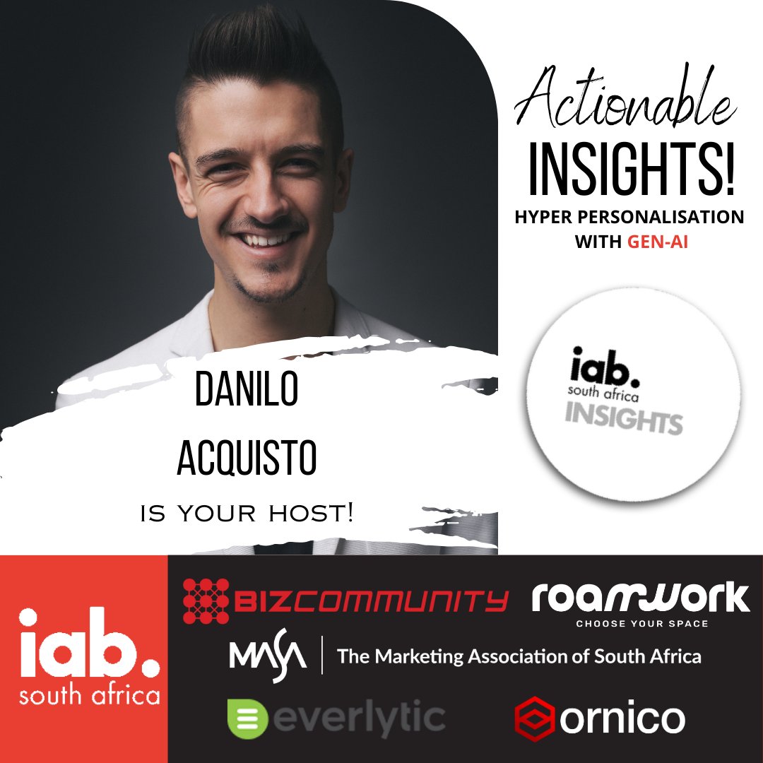 iab_sa's tweet image. Danilo Acquisto is your host at the next IAB webinar: Hyper personalisation with Gen-AI. Shaping the future of media and marketing in an increasingly connected world. Register today via the link: bit.ly/3wqigfn

#iabsa #actionableinsights #HyperPersonalization #GenAI