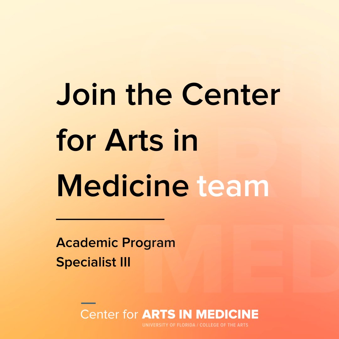 🌟 Another exciting JOB OPP at the Center for Arts in Medicine 🌟 The Center seeks an Academic Program Specialist to support the development of policies and processes for academic programs. Hyrbid work available. Apply now! ➡️ explore.jobs.ufl.edu/en-us/job/5315…