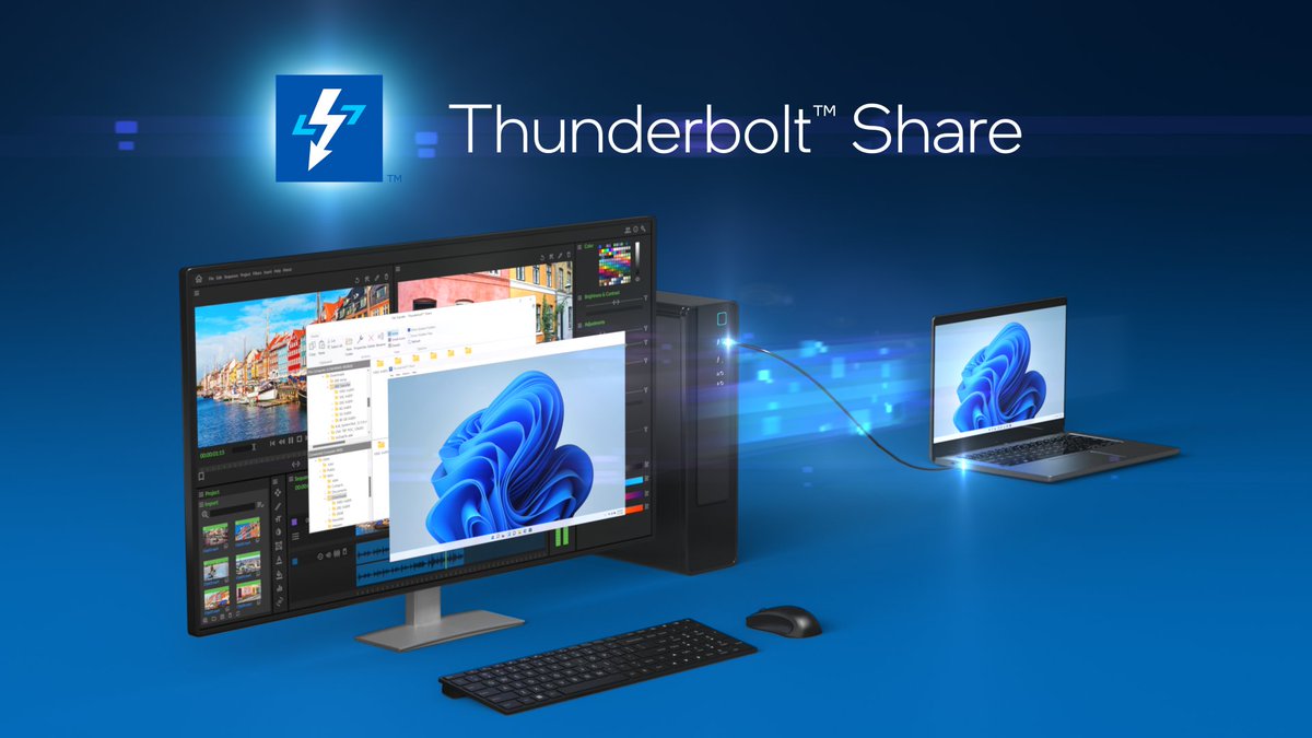 Responsive screen-sharing + fast PC-to-PC file transfers = more flexible and productive workflows Meet Thunderbolt Share – a new software solution that will change the way users interact with two PCs – available in the second half of 2024. Learn more: intel.ly/4bGdXLY