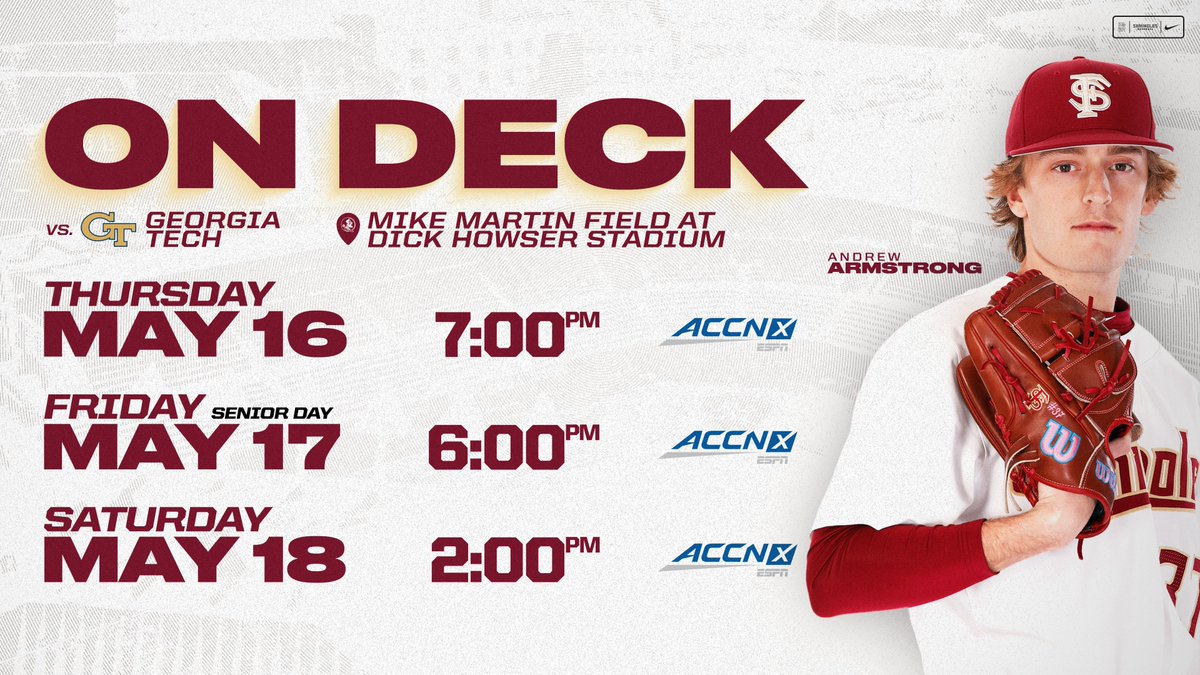 A couple changes to the weekend schedule vs. @GTBaseball: 🍢 Thursday game now at 7pm 🍢 Friday will now be Senior Day