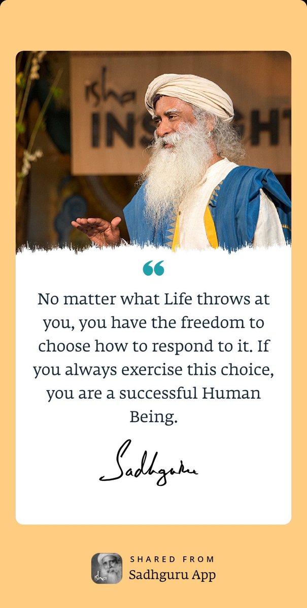 @SadhguruJV 🙏🏽🙏🏽🙇🏼‍♀️✨💫  

“If you realize your life is 100% your responsibility, there is no room for being resentful towards anyone.” — Sadhguru 

#InnerEngineering 

#SaveSoil
