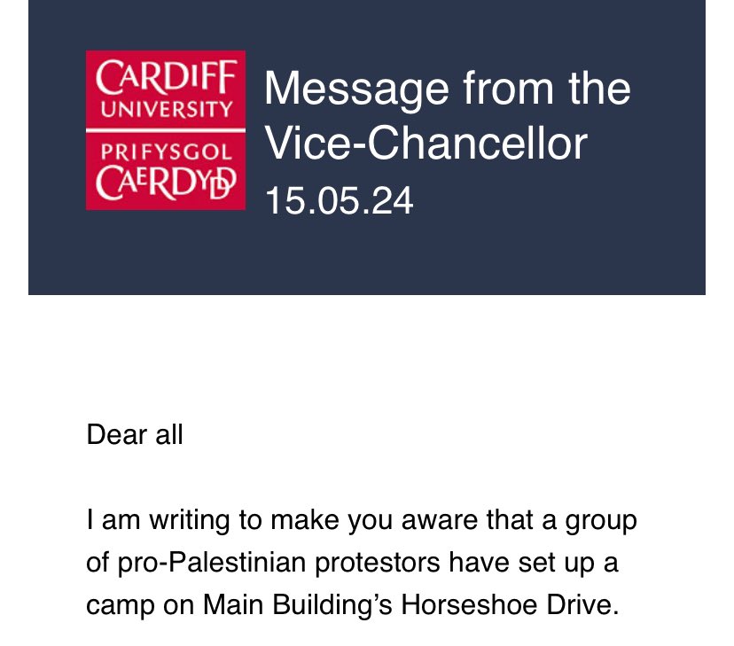 Today our Vice-Chancellor misleadingly wrote “a group of pro-Palestinian protestors have set up a camp on Main Building’s Horseshoe Drive.” The Vice-Chancellor should acknowledge that the solidarity camp is formed of undergrad and postgrad members of our University community.