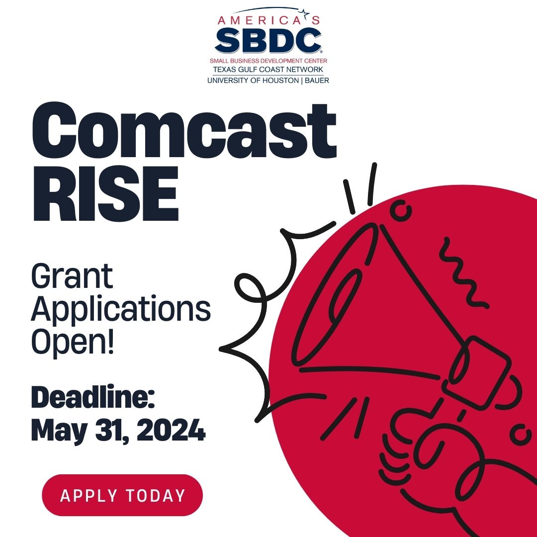 If you're a Houston #smallbusiness, you may be eligible for the Comcast RISE program! Selected businesses will receive a grant package that includes a monetary grant, business consultation services, resources, and more. Learn more here: comcastrise.powerappsportals.com/RISE/.