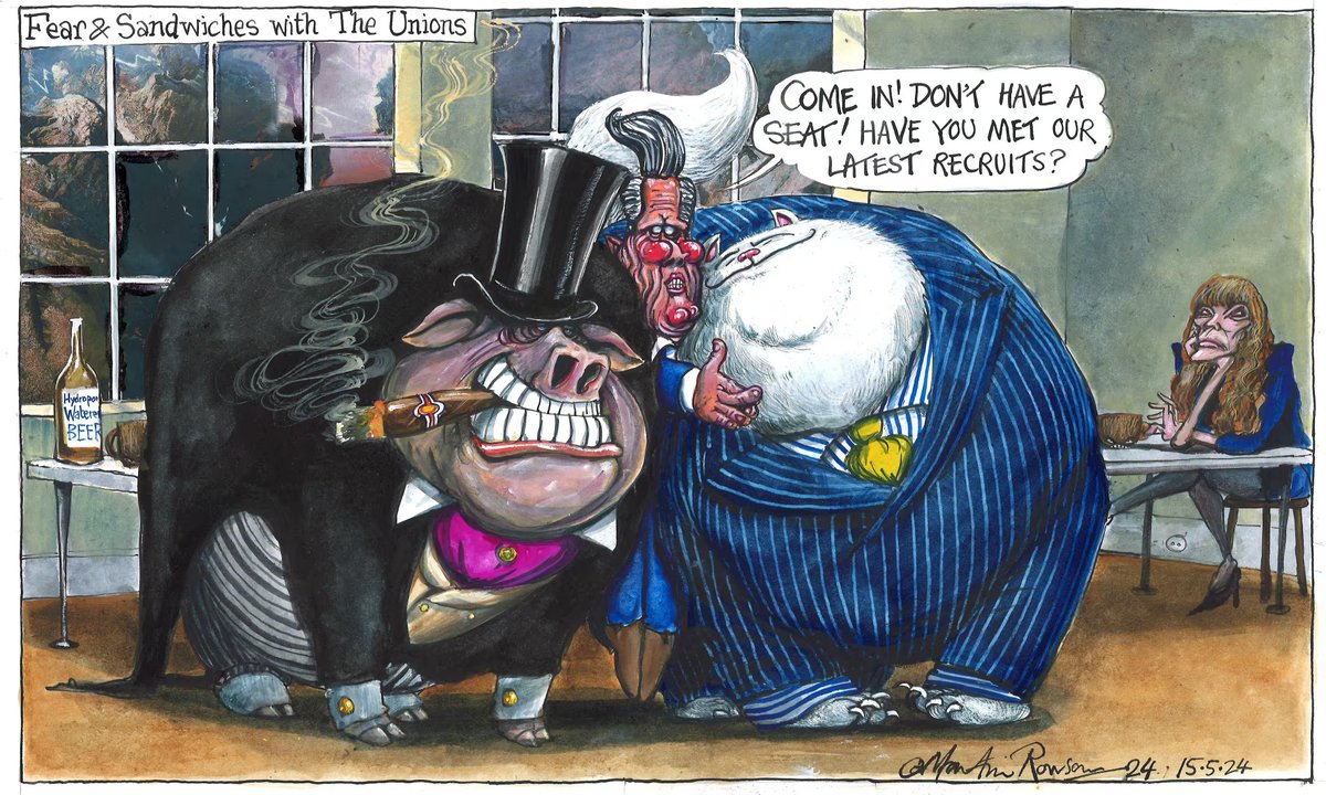 #COMICS #POLITICALCARTOON #UK #LABOURPARTY #KEITHSTARMER #LABOUR
@KWSnet RT
Martin Rowson @MartinRowson
Cartoonist, writer.
The Guardian: theguardian.com/profile/martin…

'Martin Rowson on Keir Starmer’s meeting with unions on workers’ rights.'

🔸 'Fear and Sandwiches with the Unions,'