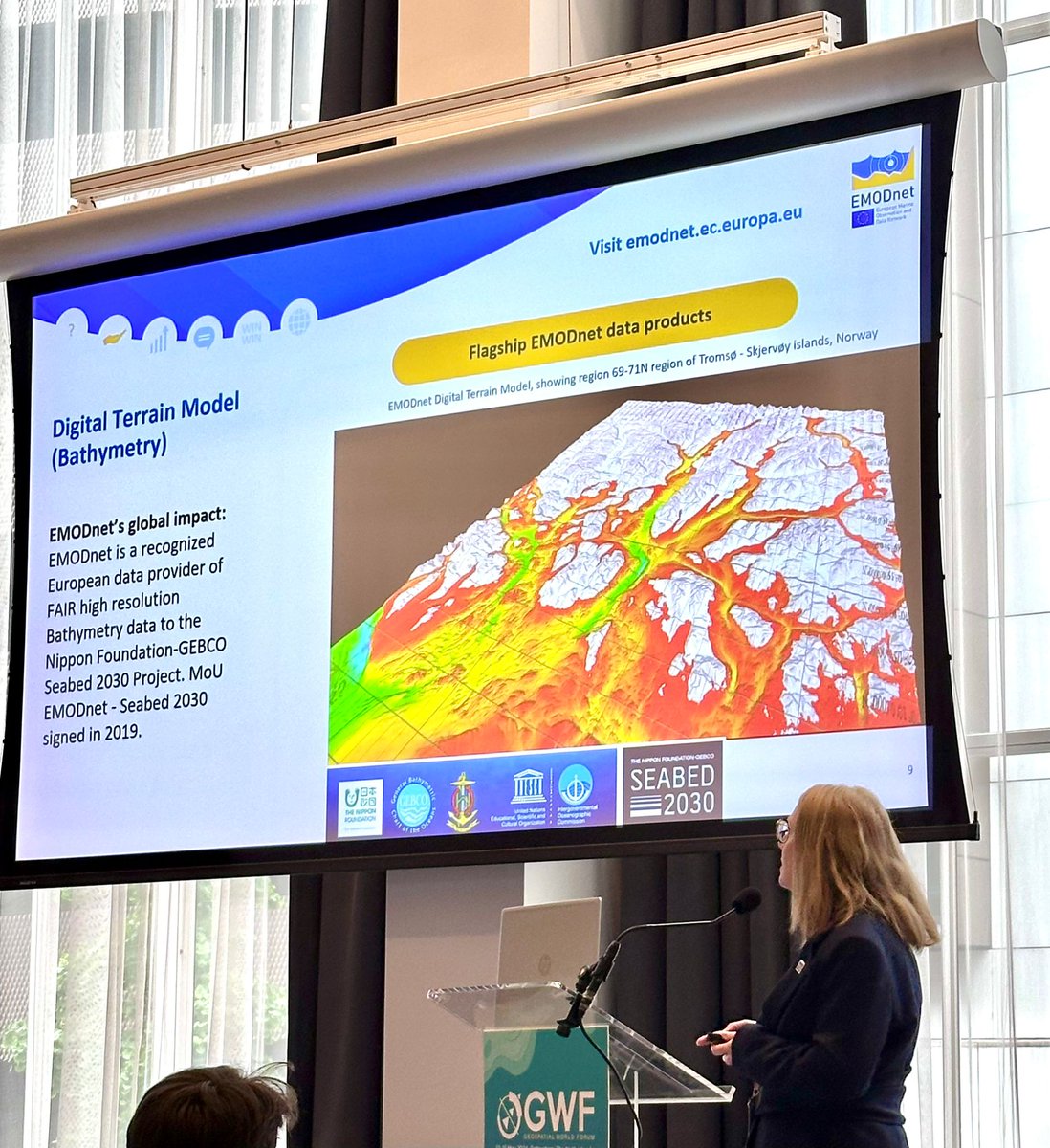 seabed2030's tweet image. 👀 Next up at the @GeospatialM.

#Seabed2030's Head of Partnerships @saltwatersteve took to the stage to participate in the last session of the day alongside @larkin_kate of @EMODnet, Laurence Janssens of @HubOcean_ , and Christian Thellufsen of Danish #Geodata Agency.