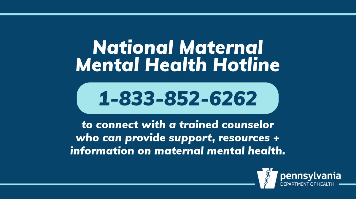 Whether you're a new or expecting parent, or supporting a friend, family member, or patient, the National Maternal Health Hotline is just a text away. Text 1-833-852-6262 to connect with a trained counselor who can provide support, resources + info on #MaternalMentalHealth