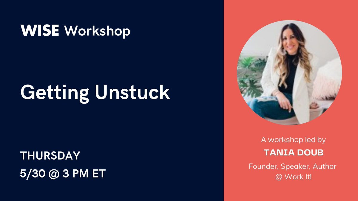 📅 Mark your calendar and join us for our next member-exclusive WISE Workshop, Getting Unstuck, on 5/30 @ 3 pm ET! Learn how to think outside the box for big results.

Want to join this event? Sign up here to be a WISE member 👇
buff.ly/3UEWexw

#womeinsales #WISEwomen