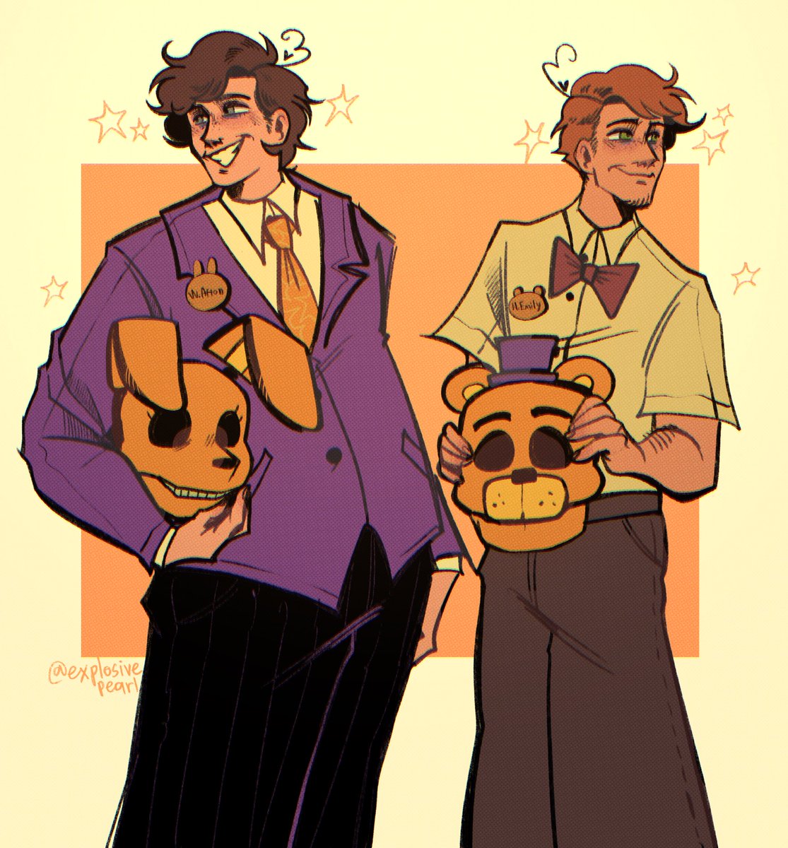 this is such a cute gay couple I hope nothing bad happens to them 
#fnaf #williamafton #henryemily #willry