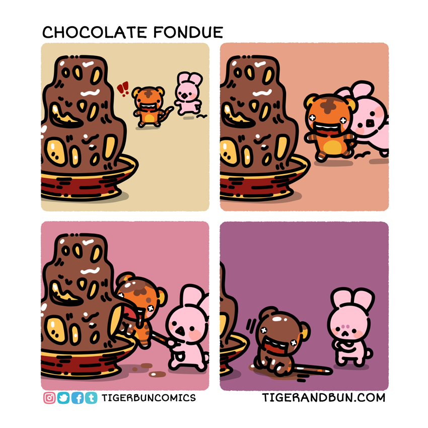 Wouldn't you want to do this if you see a giant chocolate fondue too 🍫 🐯 💖