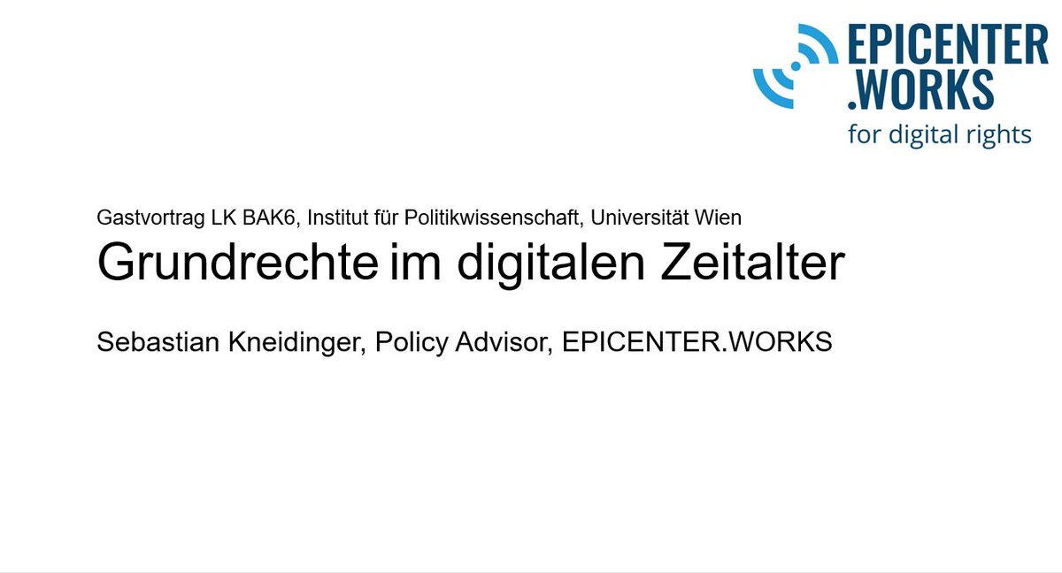 Spannender Gastvortrag von Sebastian Kneidinger @epicenter_works  in meinem heutigen Ö/EU Bachelor-Kurs zum Thema #Grundrechte im digitalen Zeitalter, u.a. mit Diskussion zum #Bundestrojaner!