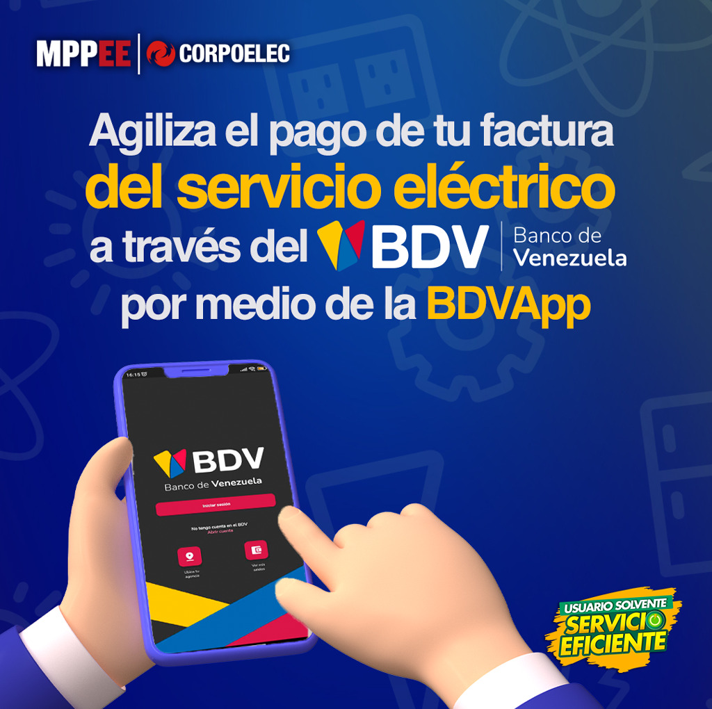 Ahora podrás pagar tu factura de #Corpoelec a través del @BcodeVenezuela para beneficio de nuestros usuarios y usuarias.