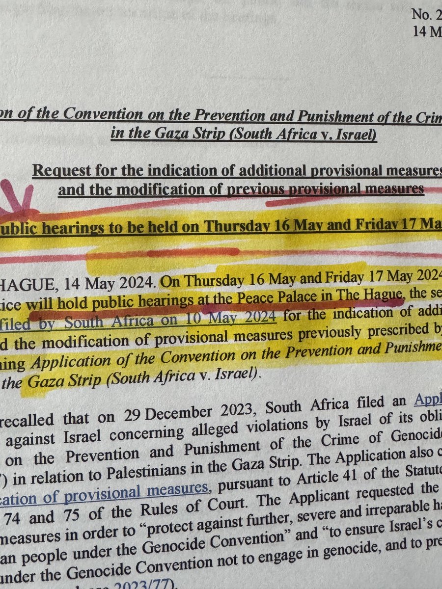 BREAKING: In a setback for Israel, the World Court has scheduled an emergency hearing for tomorrow (9 am ET) to decide whether the country's military attack on Rafah violates orders that it prevent genocide. This is very significant. 

To watch: webtv.un.org.⤵️