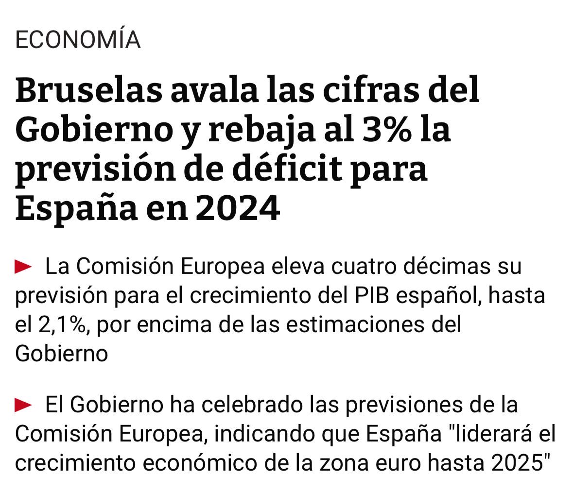 ‼️🔝La @ComisionEuropea revisa al alza el crecimiento de la economía 🇪🇸. ✅ España seguirá liderando 2 años consecutivos, hasta 2025 el crecimiento económico entre los principales países de 🇪🇺. ✅Mejora la previsión del déficit, confirmando que se situará en el 3% este año.