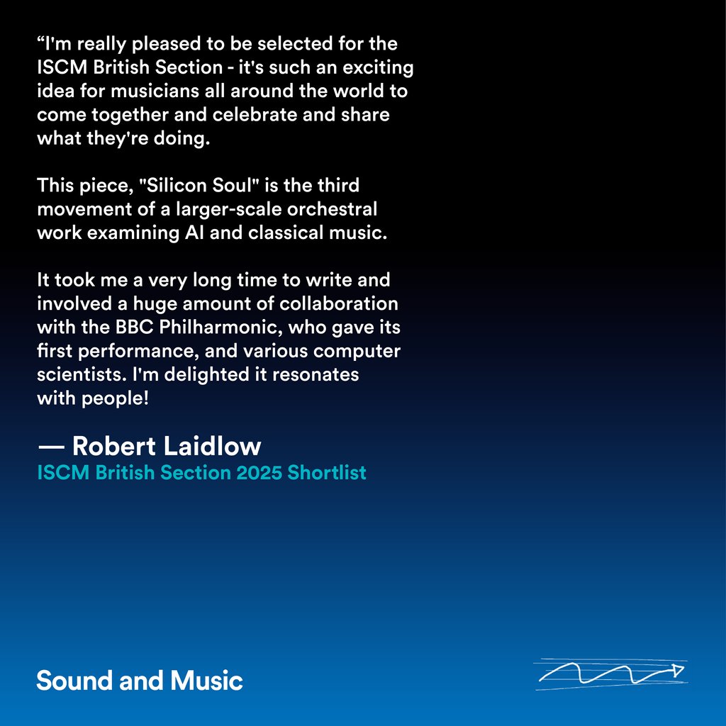 🌟 Congratulations to Robert Laidlow on being selected for the #ISCM British Section Shortlist for the 2025 World New Music Days festival 🎵 His gigantically imaginative music explores the relationship between technology, science and live performance. 🔗 bit.ly/ISCM25BritishS…