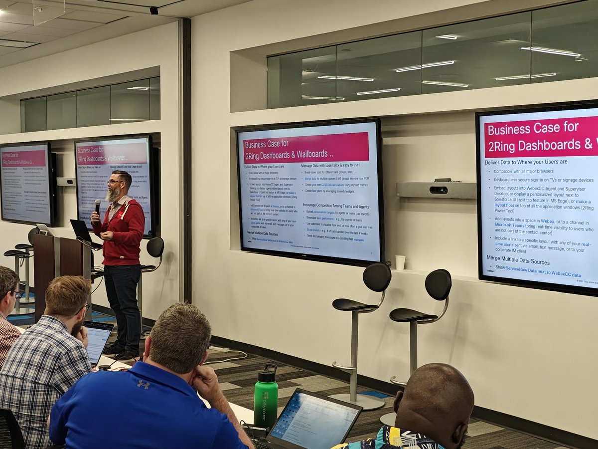2RingCX's tweet photo. Brian from #2RingCX gave an exceptional presentation this Monday evening at the May #WebexContactCenter tech summit in Richardson, TX! Our #2RingCX #Dashboards & #Wallboards provide robust #realtimereporting capabilities for #Webex #contactcenter. π #UCOMS #WebexCC #WxCC https://t.co/2emZ71fOu5