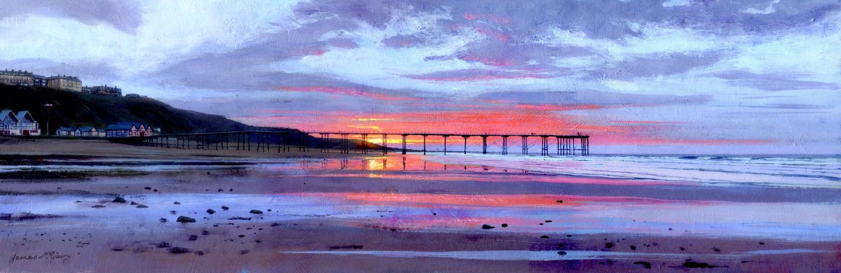 Saltburn, Spring Evening.  #Painting Signed Limited Edition giclée print on sale at jamesmcgairy-artist.com/ourshop/prod_8…  #Acrylicpainting #originalart #NorthSea #Sunset #landscapepainting #NorthYorkMoors #NorthYorkshire