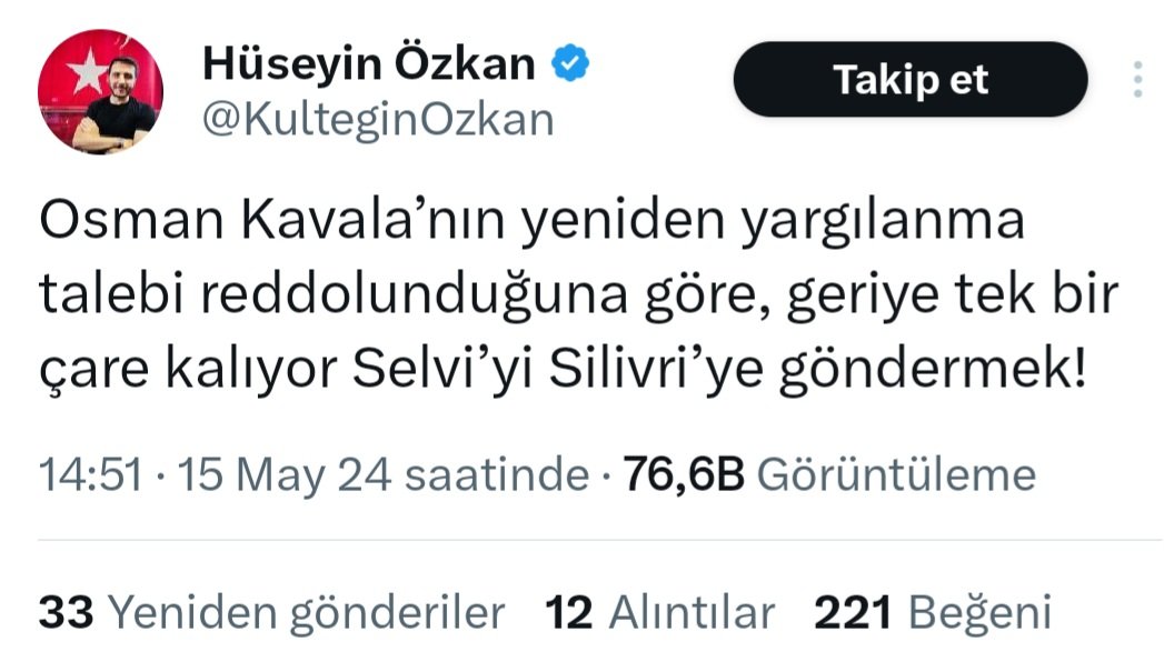 Siyaset sahnesi alev alev... MHP sosyal medya sorumlusu Hüseyin Özkan, Abdülkadir Selvi Silivri'ye gönderilsin diyor. Kavala'yı ziyaret için mi? Yan hücrede yatmak için mi? 😅