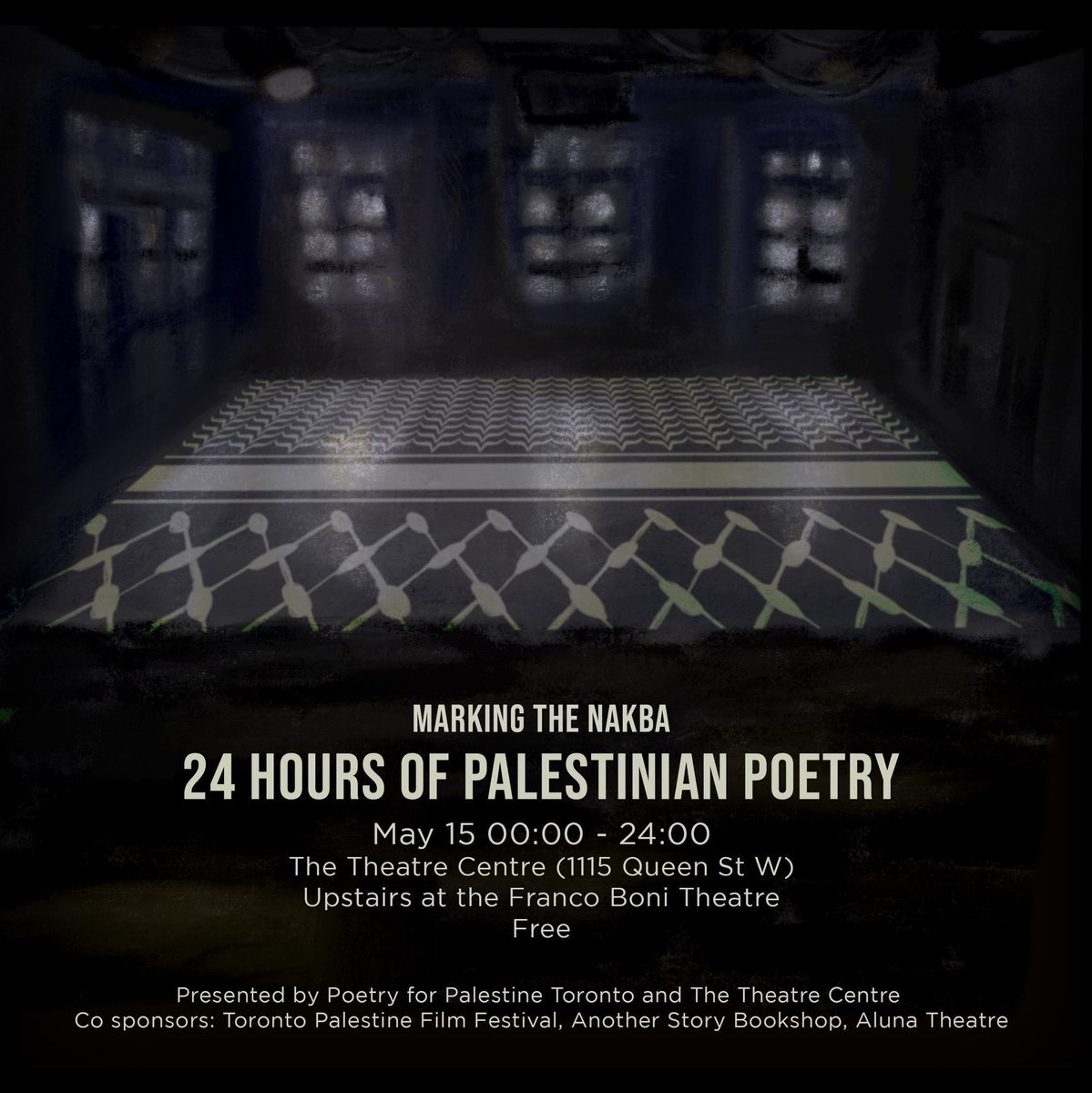 🗣TODAY! “Through a durational reading of Palestinian poetry and the co-creation of a memorial installation/altar, we honour the martyred and breathe life into the creative gifts born of 76 years of struggle. Free to attend. Come and go as you please.”@AnotherStoryTO @TPFF