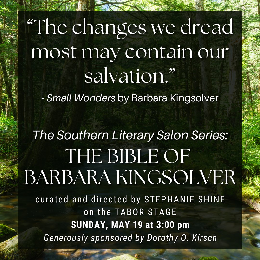 THE BIBLE OF BARBARA KINGSOLVER will feature curated readings and scenes by TSC's veteran actors of Kingsolver's work. Join us for a fun social hour of literature, discussions, & perhaps a light cocktail or two! Find out more here: tnshakespeare.org/bible-of-barba…