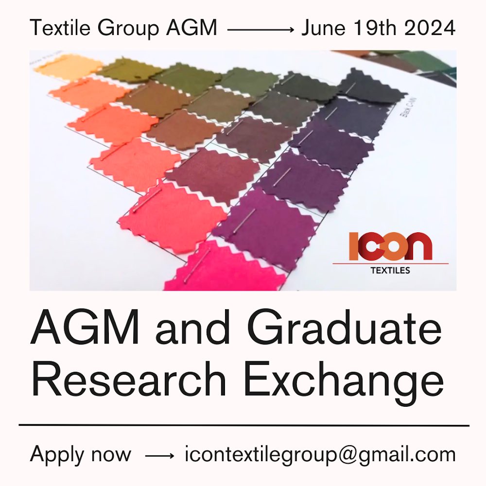 We’re looking for student / recent graduate papers to present at the Icon Textile Group 2024 AGM! The deadline for submissions is Monday 20th May.

For full details please refer to icon.org.uk/events/textile…