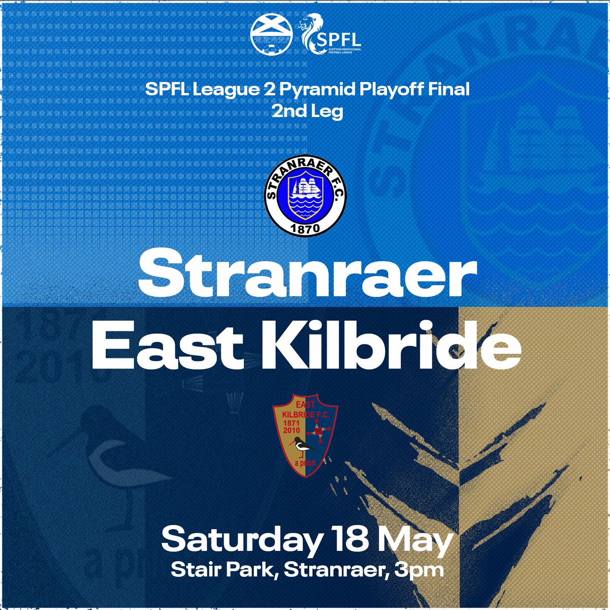 𝑷𝒚𝒓𝒂𝒎𝒊𝒅 𝑷𝒍𝒂𝒚-𝑶𝒇𝒇 𝑺𝒆𝒄𝒐𝒏𝒅 𝑳𝒆𝒈 Following a 2-2 draw at K-Park, it's all to play for as @officialEKFC travel to @StranraerFC on Saturday to determine which side will be playing in League Two, next season ⚽️