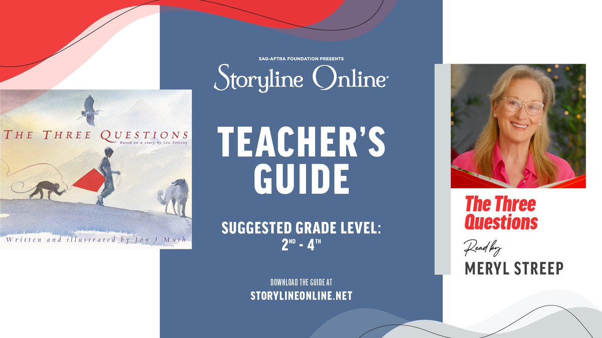 Knowledge, curiosity, and friendship. These are some of the themes in our latest read-aloud ‘The Three Questions’ based on a story by Leo Tolstoy and read by Meryl Streep. Our activity guide for teachers is recommended for 2nd-4th graders. Download here: bit.ly/thethreequesti…