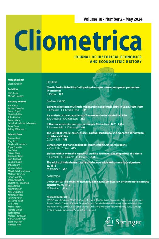 📢 Just published! May issue of Cliometrica – Journal of Historical Economics and Econometric History Start reading here: link.springer.com/journal/11698/…