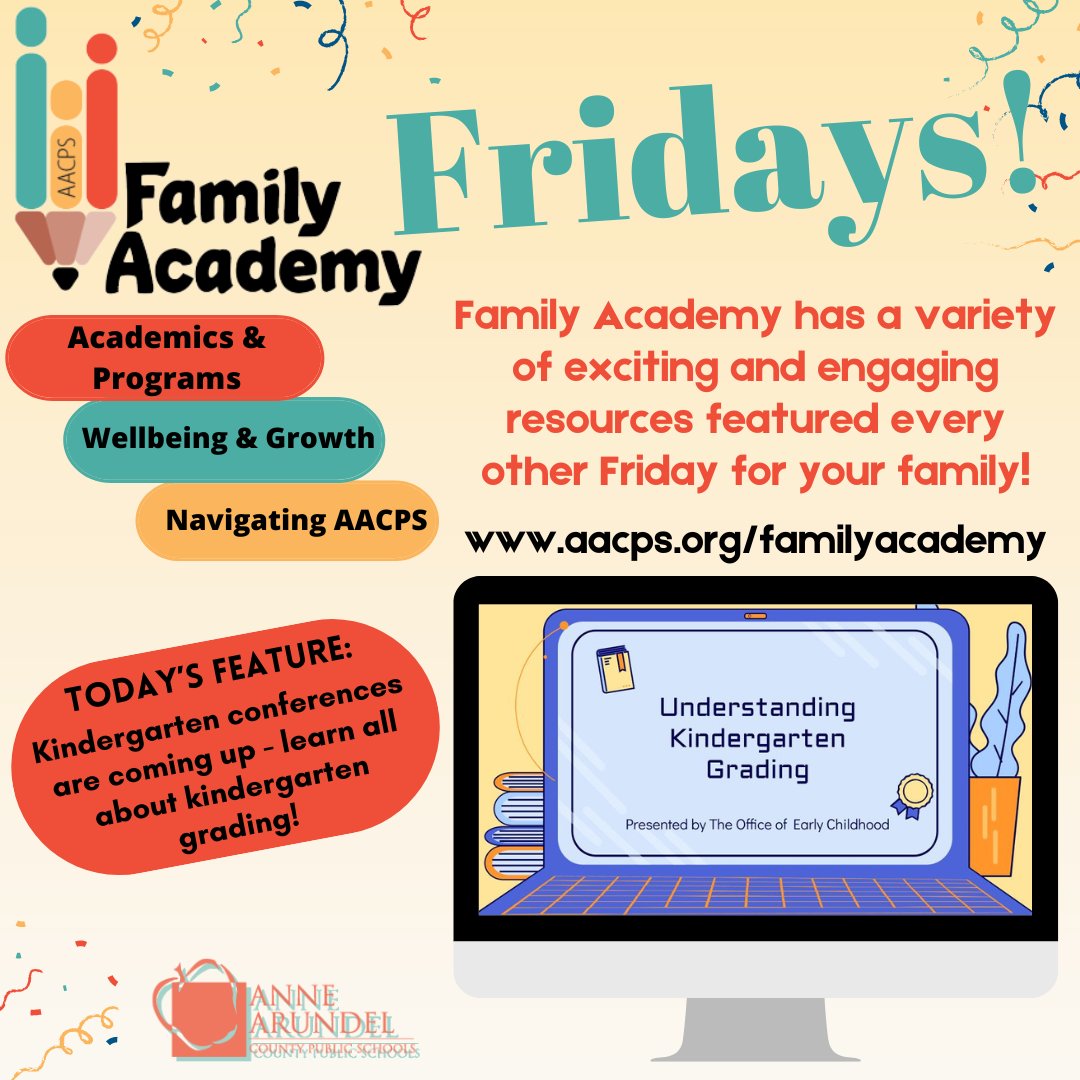 Understanding Kindergarten Grading
youtu.be/tTA4nDfeS1A?si…
It's Family Academy Friday! Look for featured content from Family Academy every other Friday on AACPS social media or visit aacps.org/familyacademy any time! #AACPSAwesome #AACPSFamily #BelongGrowSucceed