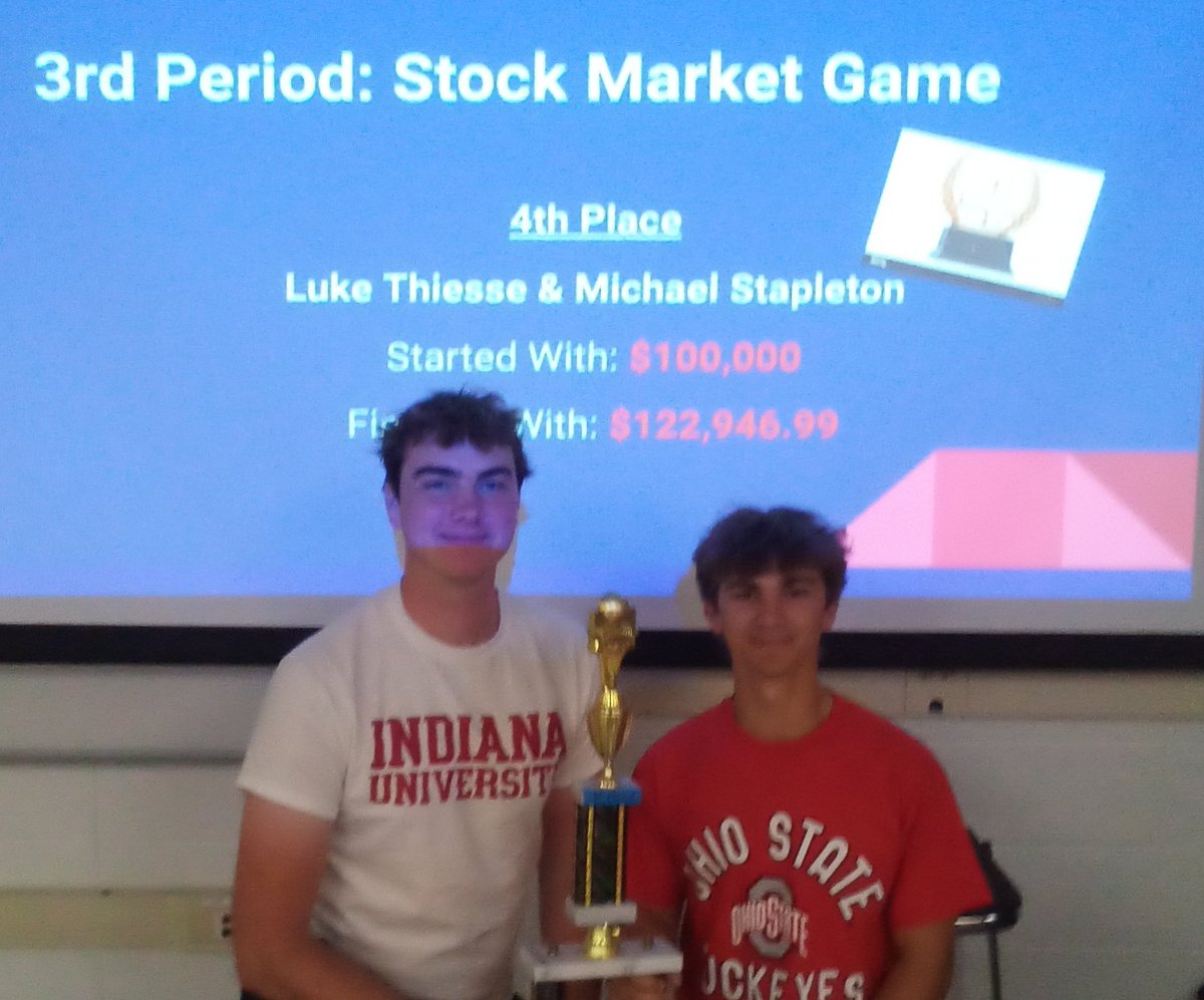 A big congratulations to our top four <a href="/SIFMAFoundation/">Stock Market Game</a> #StockMarketGame finishers for the Spring semester! These students worked hard, did their research, and demonstrated patience throughout their semester of investing. GREAT JOB!! <a href="/CHSD230/">District 230</a> <a href="/SandburgHS/">Carl Sandburg H.S.</a> <a href="/CS_GUIDANCE/">Sandburg Guidance</a>