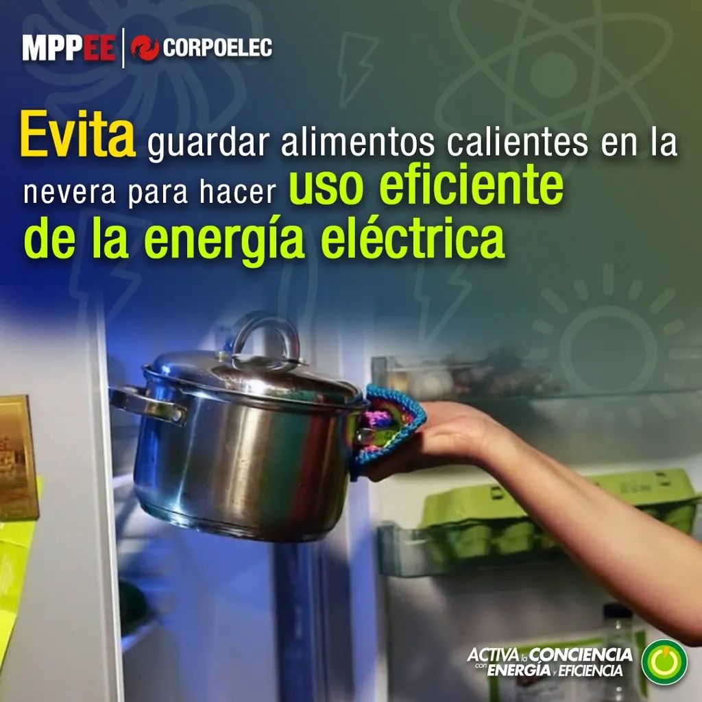 Evita guardar alimentos calientes en la nevera para hacer uso eficiente de la energía eléctrica.